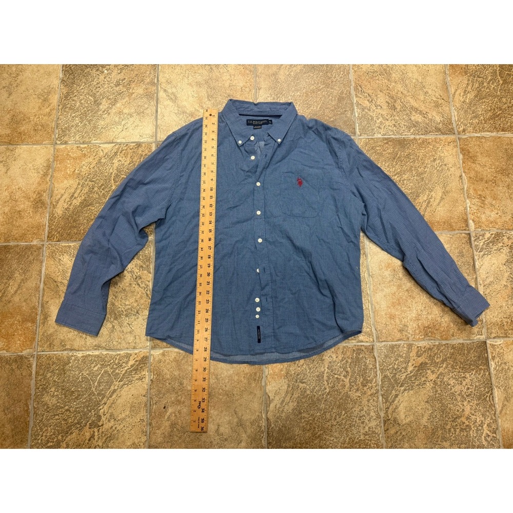US Polo Assn Mens XL Blue Micro Pattern Long Sleeve Button Down Shirt Logo